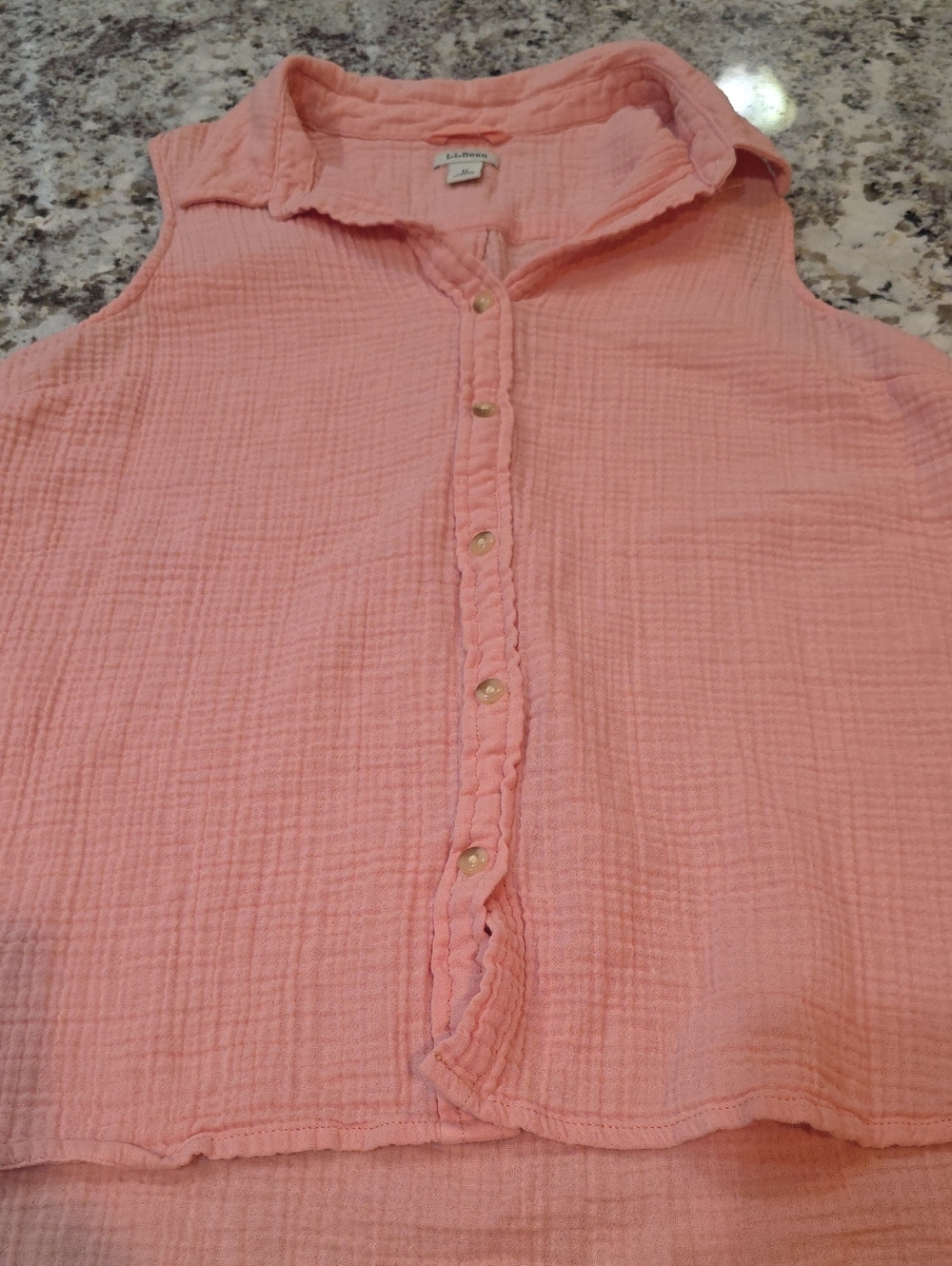 L.L. Bean Women's Coral Pink Sleeveless Button Front Top